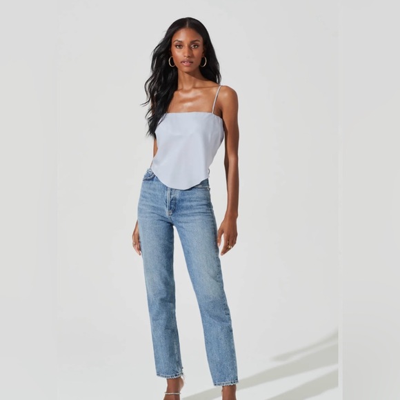 ASTR THE LABEL TIE BACK SQUARE NECK BLUE SILVER CAMI - Picture 3 of 9